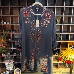 Johnny Was Navy Floral Embroidered Tunic